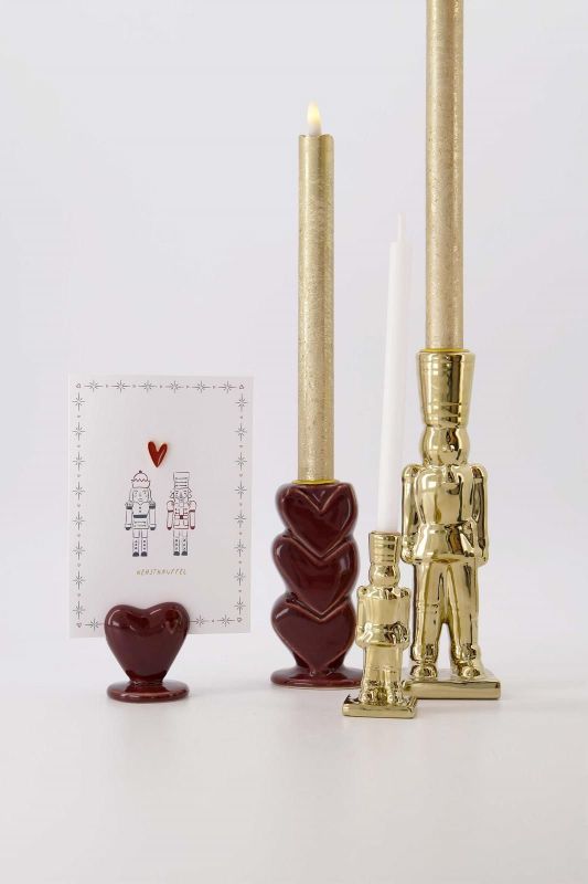 Zusss Kandelaar Keramiek Hartjes Donkerrood  (0502-0024/3007) - MerkenOutlet