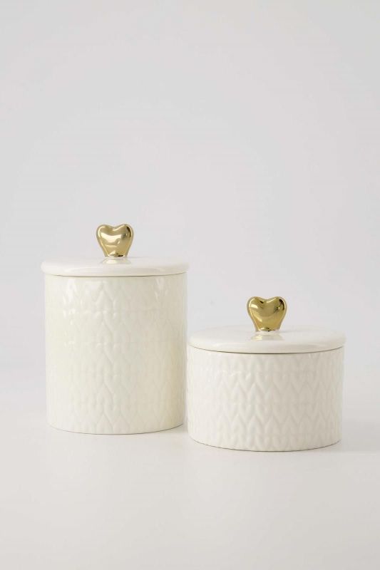 Zusss Geurkaars Keramiek Met Dekseltje Hartje M Wit/Goud  (0503-332/7033) - MerkenOutlet