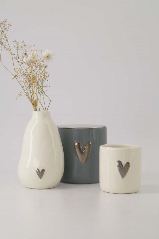 Zusss Geurkaarsje Keramiek Hartje Wit/Zilver  (0503-352/7183) - MerkenOutlet