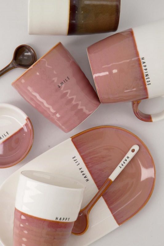 Zusss Lepeltje Kerammiek Wit/Burgundy 'Happy'  (0705-071/1033) - MerkenOutlet